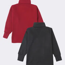 Lux Cottswool Boys Pack Of 2 Black & Maroon Solid Cotton Thermal Tops-image-72
