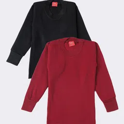 Lux Cottswool Boys Pack Of 2 Black & Maroon Solid Cotton Thermal Tops-picture-13
