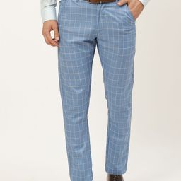 SOJANYA Men Blue Checked Formal Trousers-image-88