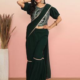 MAHALASA Embroidered Pure Georgette Pant Saree-image-4