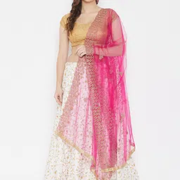Clora Creation Magenta & Gold-Toned Ethnic Motifs Embroidered Dupatta With Zari-15