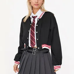JC Mode Women Stand Collar Solid Casual Varsity Jacket-45