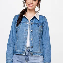 AND Women Blue Washed Denim Jacket-10