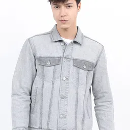 KETCH Men Grey Solid Washed Denim Jacket-picture-21