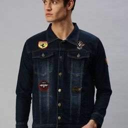 VOXATI Men Blue Washed Denim Jacket with Embroidered-image-72
