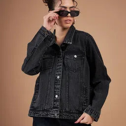 SASSAFRAS Black Washed Spread Collar Denim Jacket-picture-13