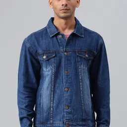 Kotty Blue Spread Collar Washed Denim Jacket-22