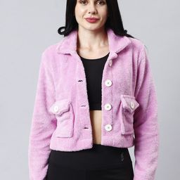 NUEVOSDAMAS Spread Collar Fleece Crop Tailored Jacket-picture-8