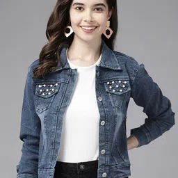 BAESD Women Washed Cotton Crop Denim Jacket-14