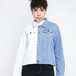 TALES & STORIES Colourblocked Lightweight Pure Cotton Denim Jacket-picture-12