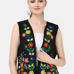 SAAKAA Floral Open Front Pure Cotton Jacket with Embroidered-image-95