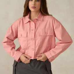 Virgio Women Pink Lisa Front Open Cropped Jacket-27
