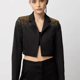 Diwaah Self Design Crop Tailored Jacket With Embroidered-image-10
