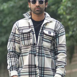 Maniac Checked Fleece Spread Collar Tailored Jacket-4