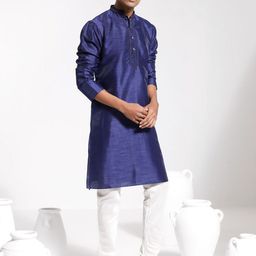 VASTRAMAY Ethnic Motifs Embroidered Thread Work Dupion Silk Straight Kurta With Churidar-23