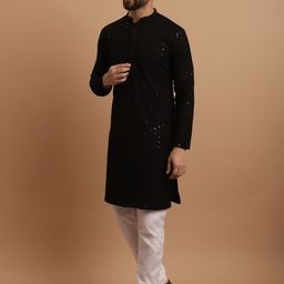 SOJANYA Ethnic Embroidered Sequinned Pure Cotton Kurta & Churidar With Nehru Jacket-picture-46