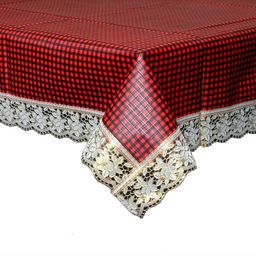 Kuber Industries Maroon Geometric Printed Waterproof Plastic 6-Seater Table Cover with Textured details-1