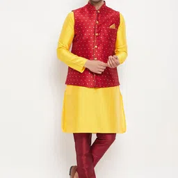 VASTRAMAY Straight Kurta with Pyjamas & Nehru Jacket-picture-13