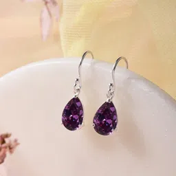 Zavya Rhodium-Plated CZ Studded Sterling Silver Geometric Drop Earrings-16