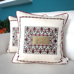 TARA- Sparkling Homes Cream-Coloured & Red 2 Pieces Embroidered Square Cushion Covers-image-71