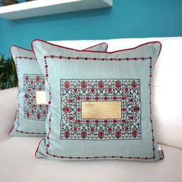 TARA- Sparkling Homes Grey & Red 2-Pieces Embroidered Square Cushion Covers-image-52
