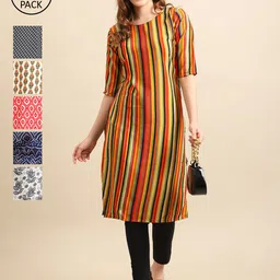 KALINI Women Coral & Blue Paisley Printed Crepe Kurta-image-72