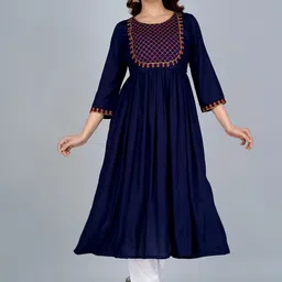 JAIPURI COLLECTION Floral Embroidered Yoke Design Panelled Anarkali Kurta-0