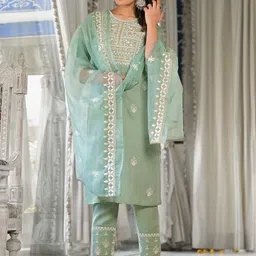 Varanga Ethnic Motifs Embroidered Regular Thread Work Kurta with Trousers & Dupatta-1