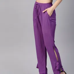 Jaipur Kurti Women Purple Regular Fit Solid Regular Trousers-image-79