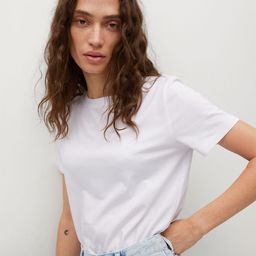 MANGO Women White Pure Cotton Solid T-shirt-image-29