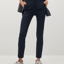 MANGO Women Navy Blue Solid Trousers-14