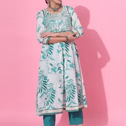 KALINI Floral Embroidered Panelled Thread Work Kurta With Trousers & Dupatta-19