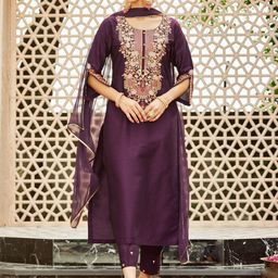 WOMEN PLUS Embroidered Regular Thread Work Straight Kurta with Trousers & Dupatta-23