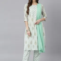 Stylum Women Green Ethnic Motifs Printed Kurta with Trousers & With Dupatta-image-85