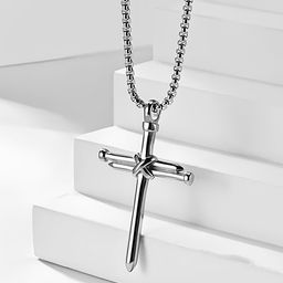 KARISHMA KREATIONS Men Set Of 2 Silver Plated Lord Jesus Cross & Arrow Pendant With Chain-image-19