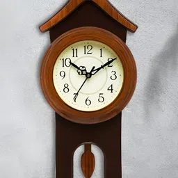 Attractionz Brown & Cream Printed Round Acrylic Traditional Wall Clock-7