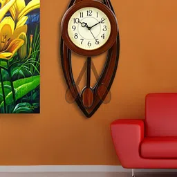 Attractionz Brown Round Contemporary Pendulum Wall Clock-image-86