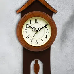 Attractionz Brown & White Round Pendulum Analogue Contemporary Wall Clock-image-60