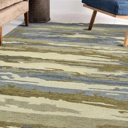 saraswatii global Blue & Beige Abstract Printed Hand Tufted Rectangular Carpet-14