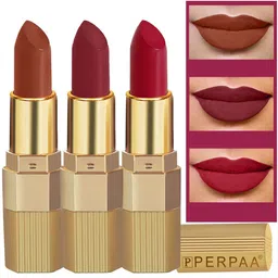 PERPAA Set of 3 Xpression Weightless Matte Long-Lasting Waterproof Lipsticks 3.5 g Each -Rust Brown 301 - Apple Red 303 - Maroon 304-52