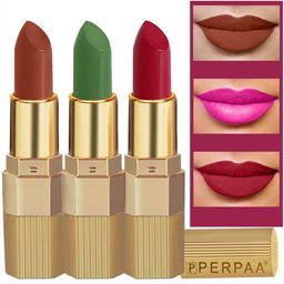 PERPAA Set of 3 Xpression Weightless Matte Long-Lasting Waterproof Lipsticks 3.5 g Each -Rust Brown  301 - Apple Red  303 - Natural Pink 305-18