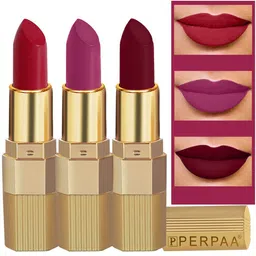 PERPAA Set of 3 Xpression Weightless Matte Long-Lasting Waterproof Lipsticks 3.5 g Each -Bold Maroon 307 - Magenta 302  -Apple Red 303-4