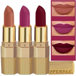 PERPAA Set of 3 Xpression Weightless Matte Long-Lasting Waterproof Lipsticks 3.5 g Each -Innocent Nude  306 -Bold Maroon 307 - Magenta 302-3