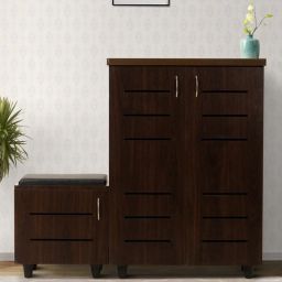 solace craft Carson Shoe Rack with Seating in Brown Teak Matte Finish-picture-14