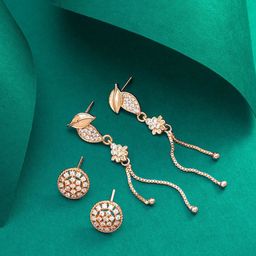 aadita Set Of 2 Rose Gold Plated Classic Drop Earrings-26