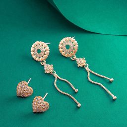 aadita Set of 2 Rose Gold Plated Classic Drop Earrings-8