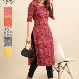 7Threads Women Pack Of 6 Floral Printed Block Print Crepe Kurta-image-9
