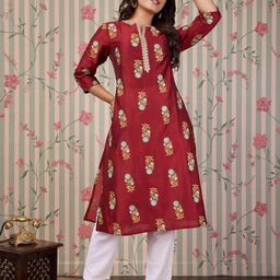 Ode by House of Pataudi Floral Notch Neck A-Line Kurta-picture-57
