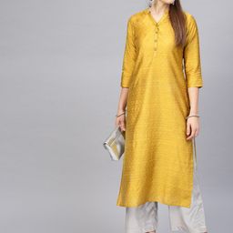 Varanga Women Mustard Yellow Ethnic Motifs Dobby Kurta-image-21