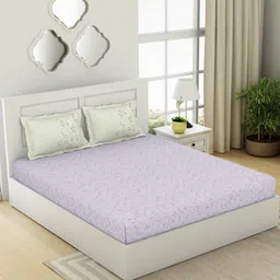 SPACES Bohemia Violet & Green Printed Cotton 144 TC Queen Bedsheet with 2 Pillow Covers-28